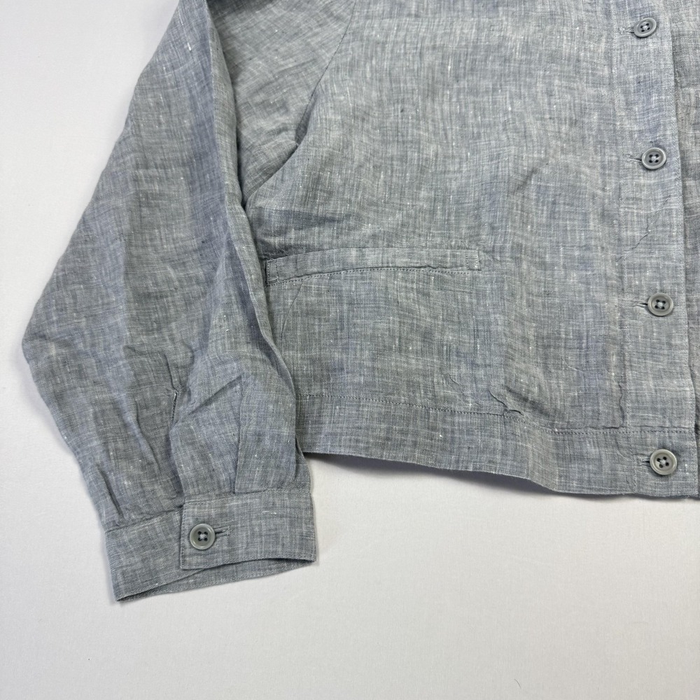 Eileen Fisher Linen Cotton Shirt Womens Large Gray Cropped Button-Up‎ Top - Picture 8 of 10